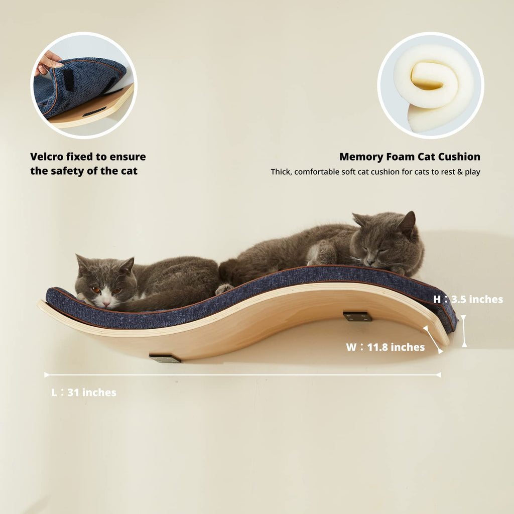 Wave Cat Shelves with 2 Cat Wall Steps -  Modern Cat Wall Furniture, Cream