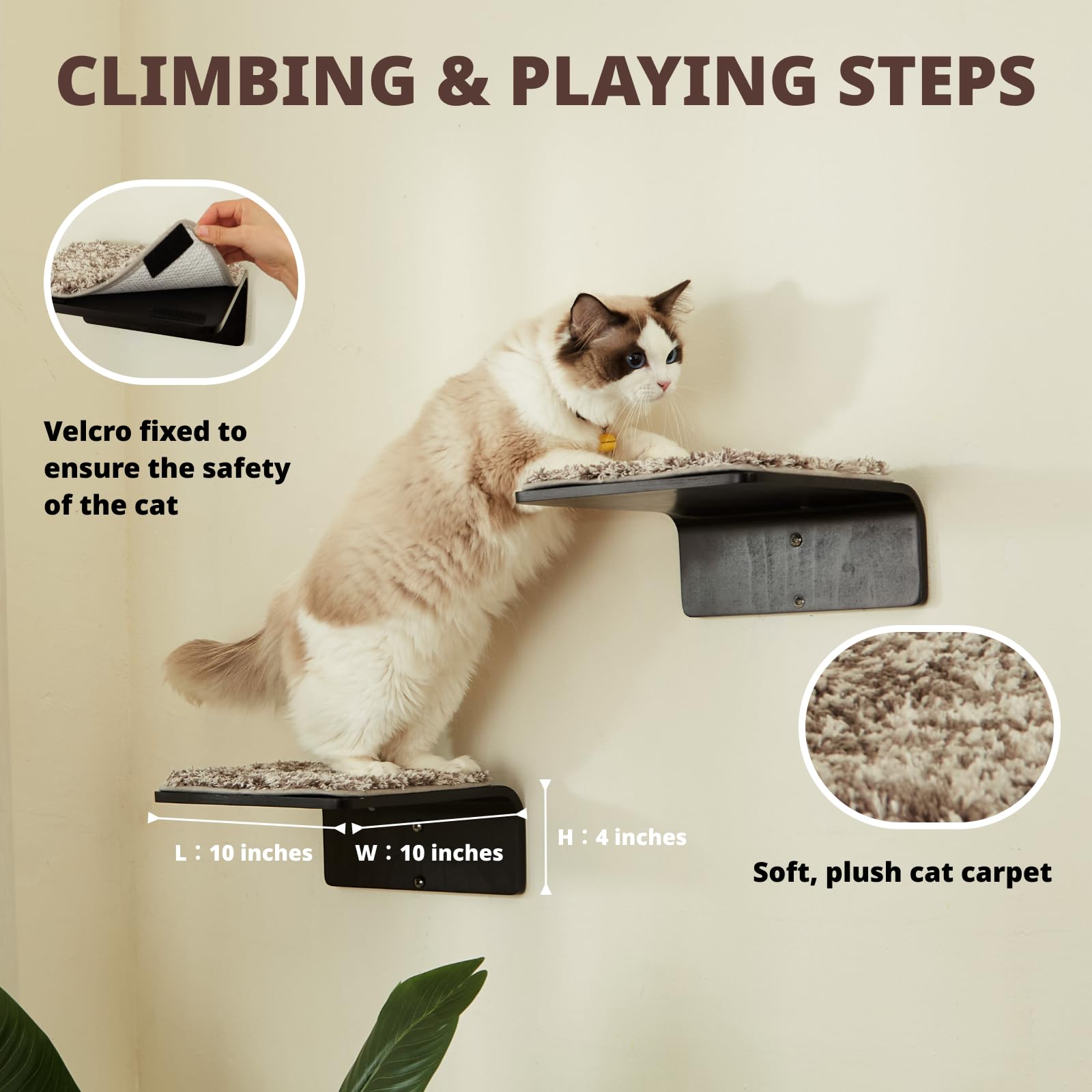 2 Set Cat Wall Steps - Wooden Cat Climbing Shelves