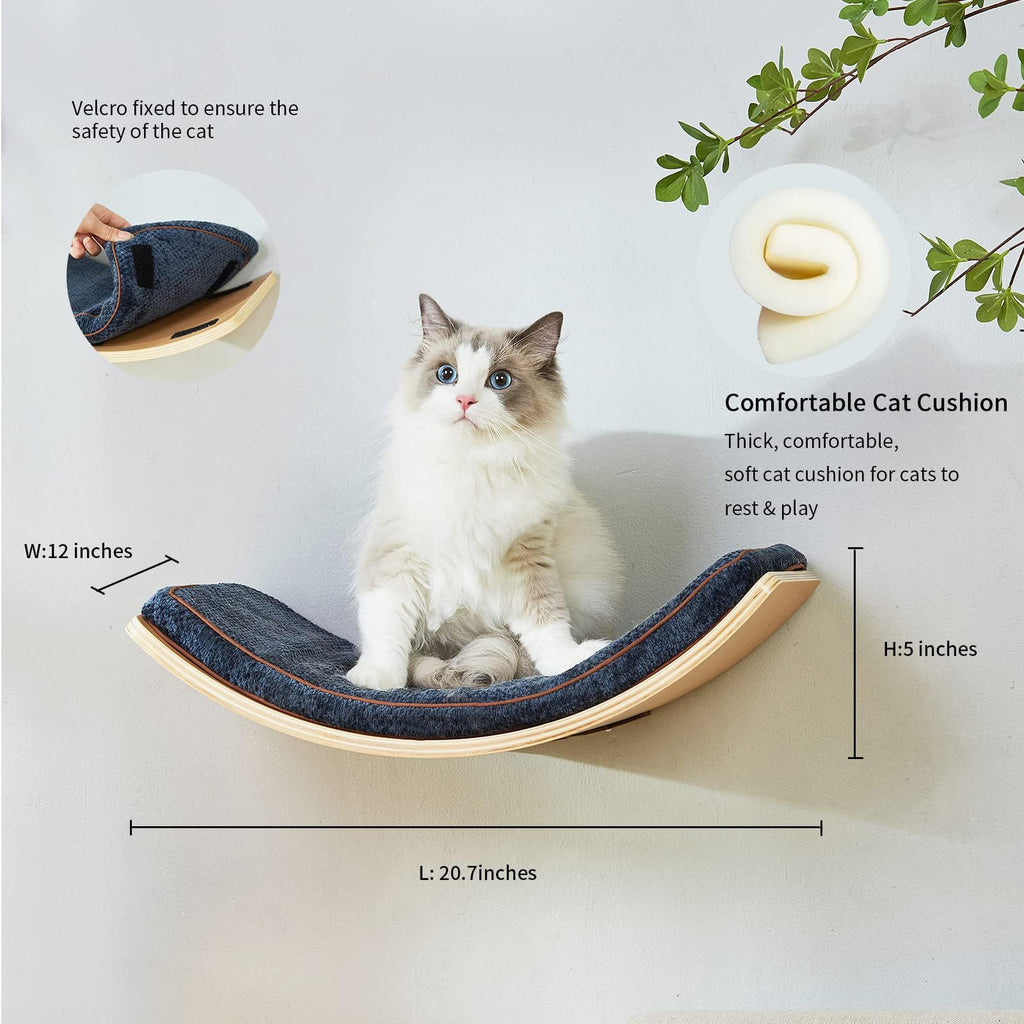 Large Cat Wall Shelves with 2 Cat Wall Steps -  Modern Cat Wall Furniture, Cream