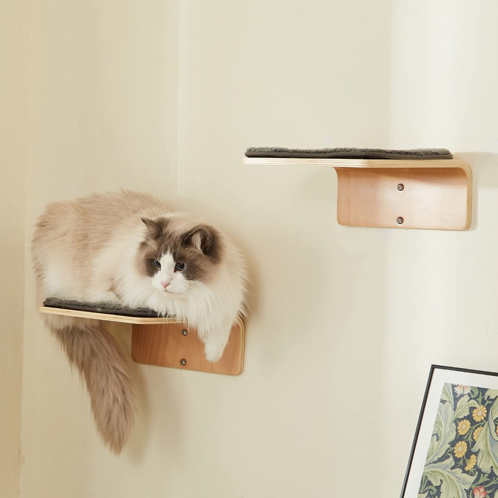 2 Set Cat Wall Steps - Wooden Cat Climbing Shelves