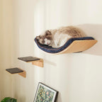 Large Cat Wall Shelves with 2 Cat Wall Steps -  Modern Cat Wall Furniture, Cream