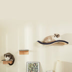 Wave Cat Shelves with 2 Cat Wall Steps -  Modern Cat Wall Furniture, Cream